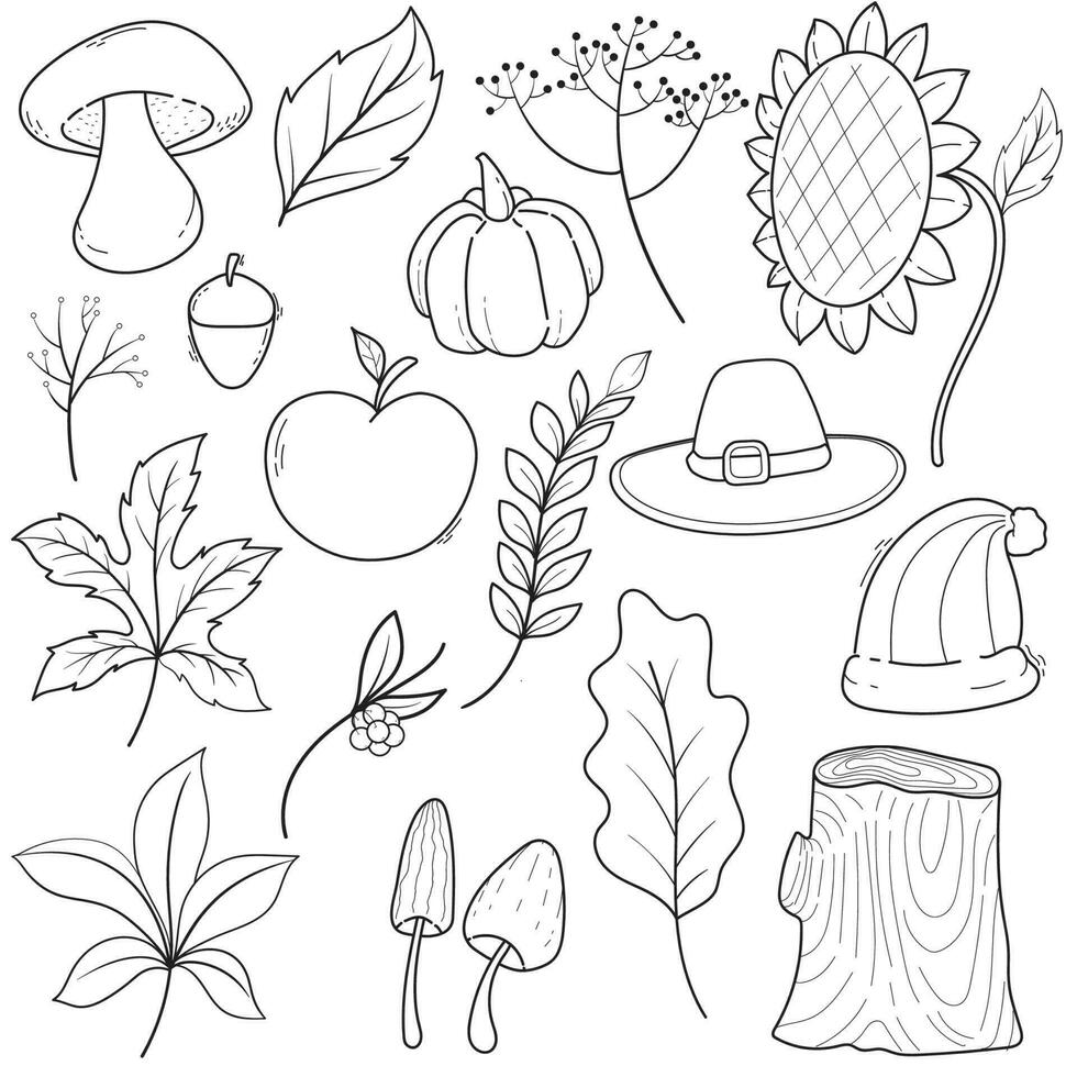 conjunto de dibujado a mano garabatear ilustraciones de otoño vector