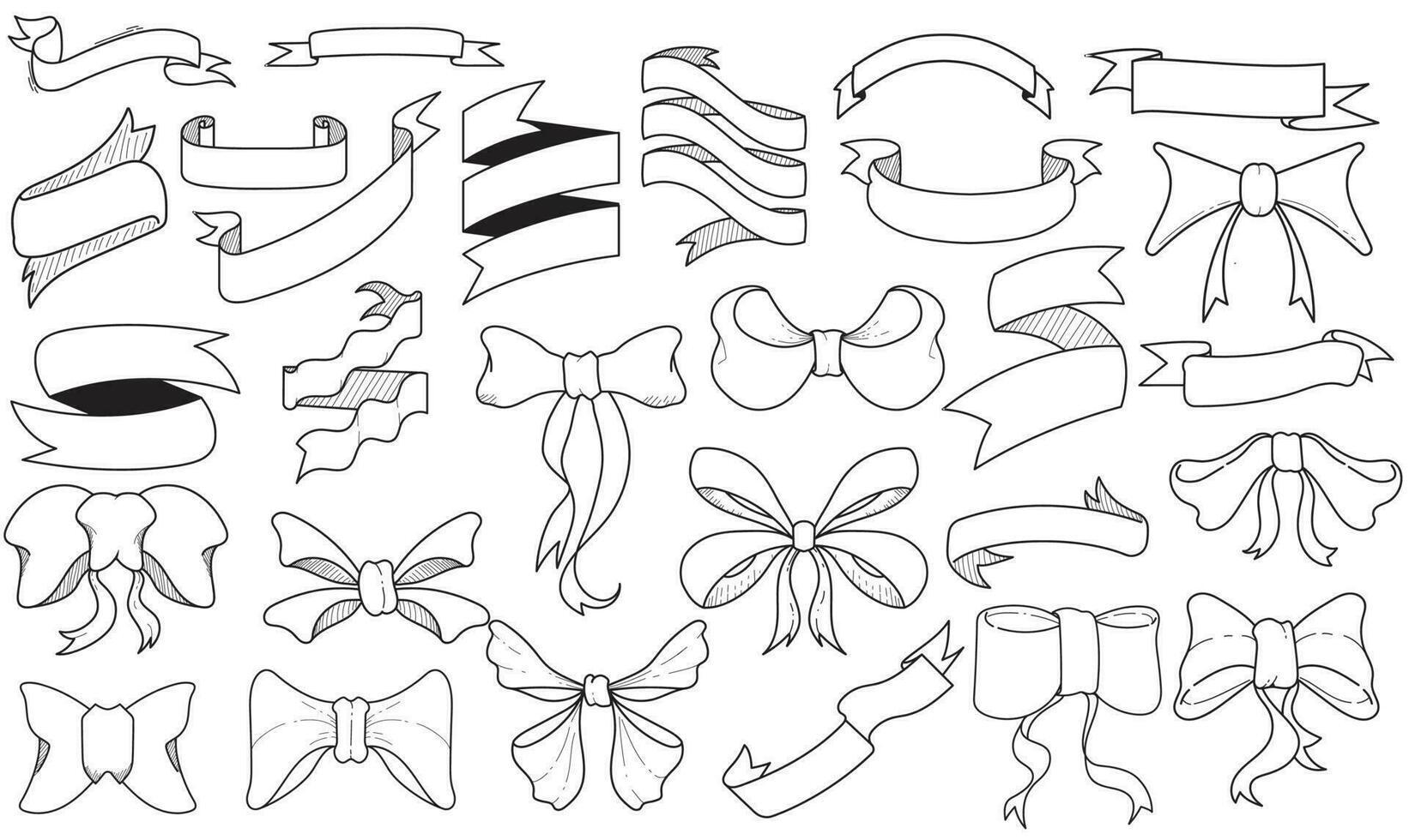 Set of hand-drawn doodle illustrations ribbon vector