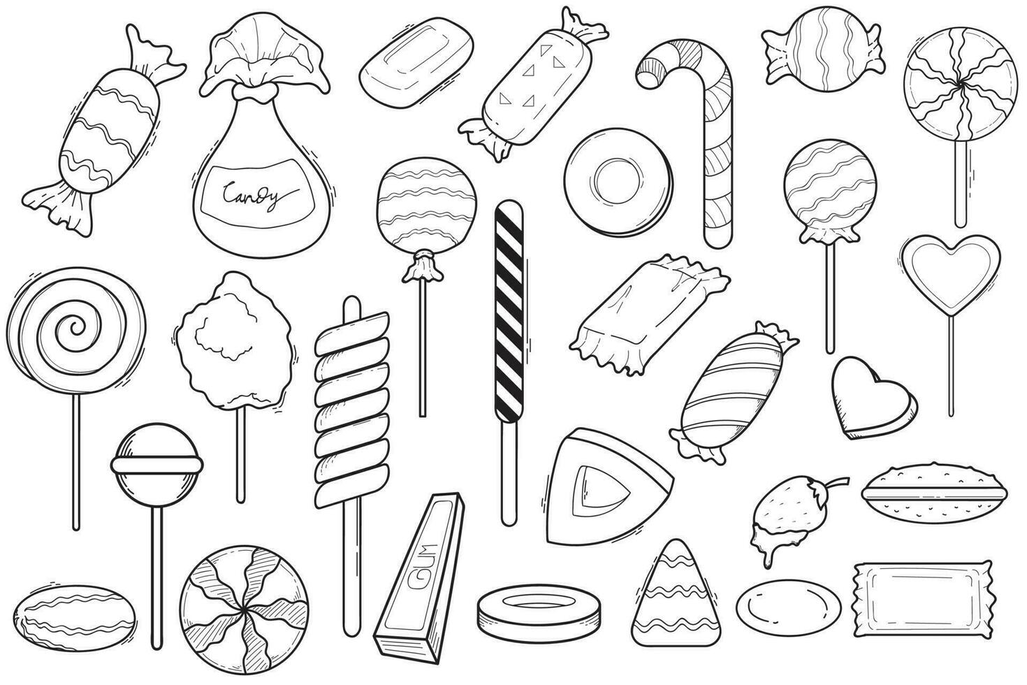 Set of hand drawn doodle illustrations candy vector