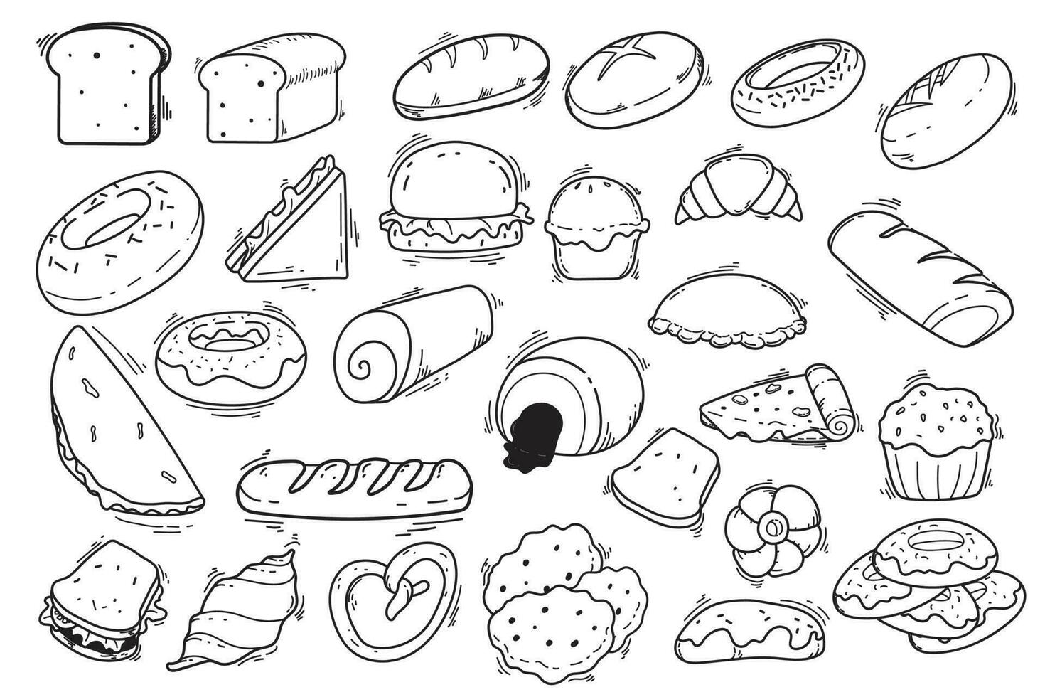 Set of hand-drawn doodle illustrations of bread vector