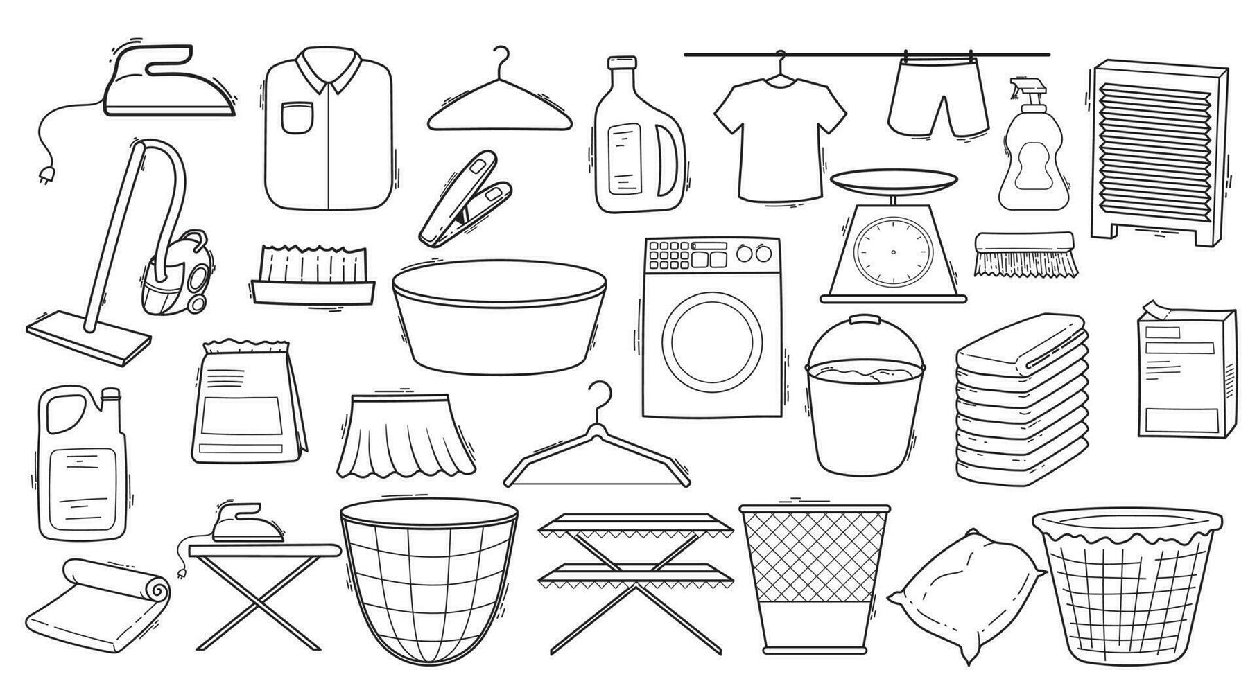 Set of hand-drawn doodle illustrations of laundry vector
