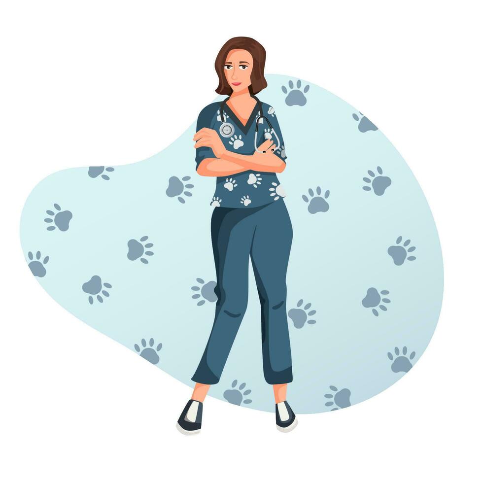 Vet Nurse Day. WORLD VETERINARY DAY.female veterinarian in uniform. vector