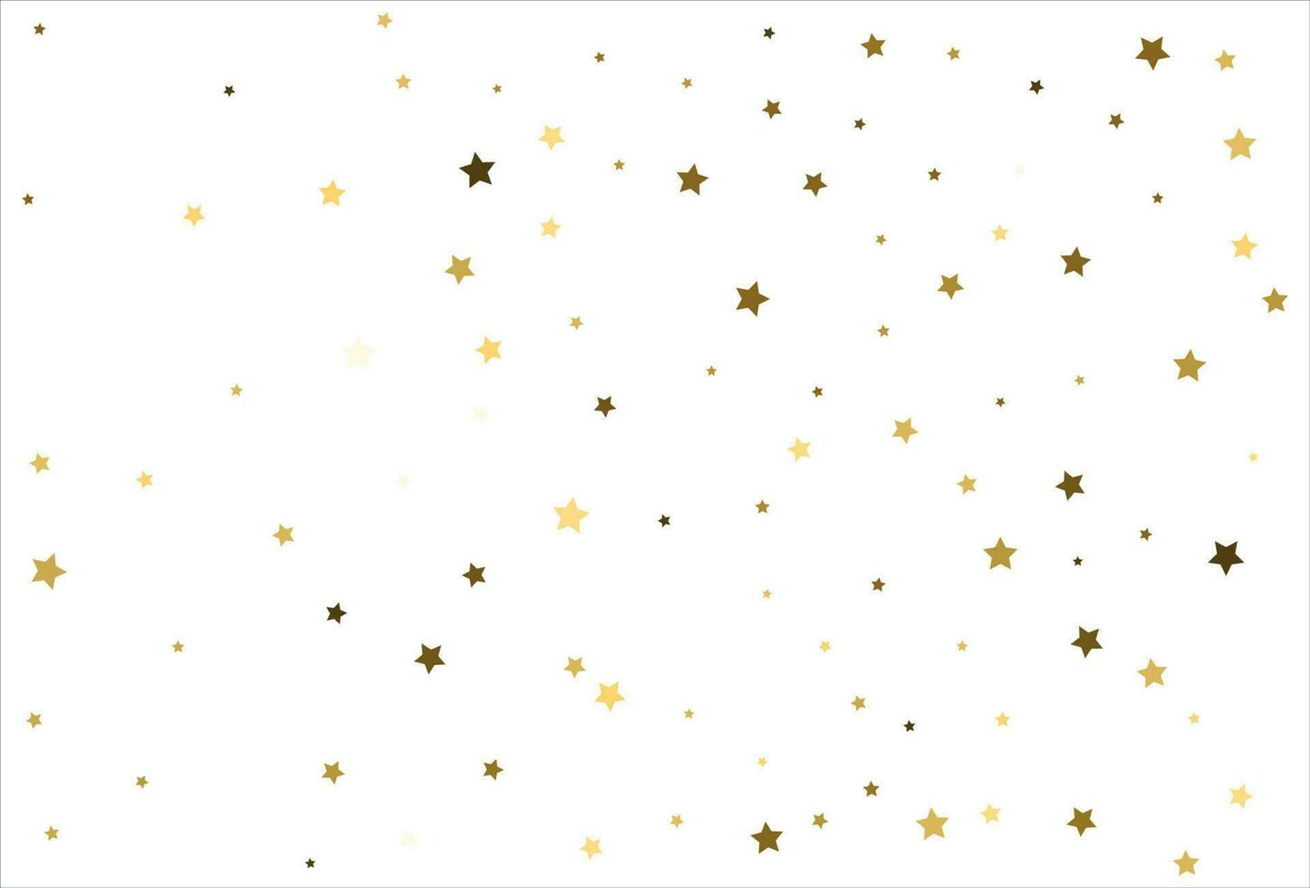 Random falling gold stars on white background. Glitter pattern for banner, greeting card, Christmas and New Year card, invitation, postcard, paper packaging vector