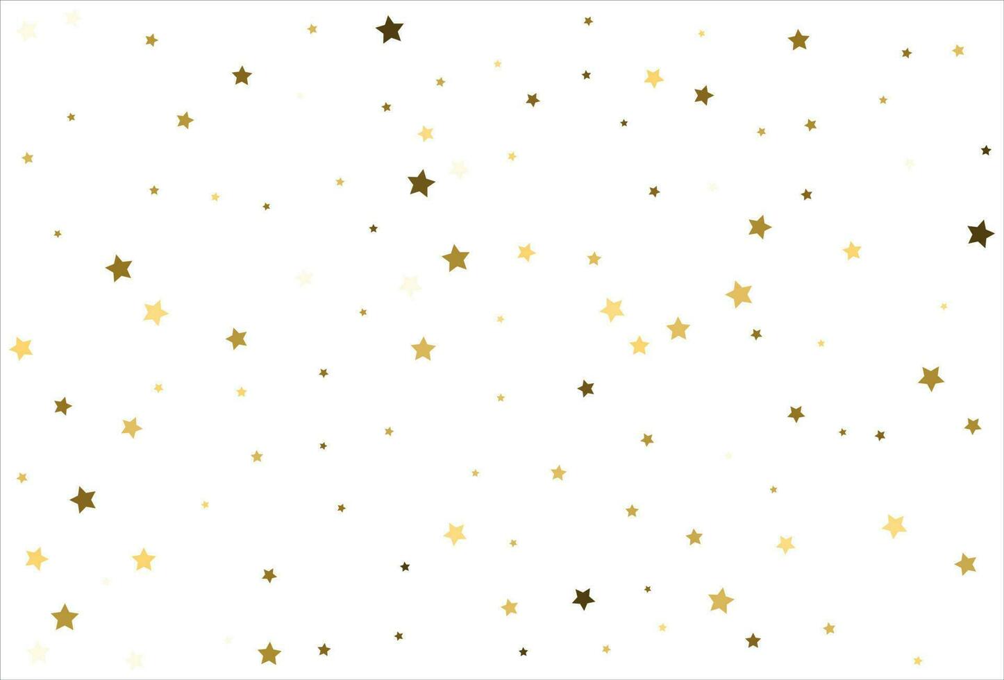 Random falling gold stars on white background. Glitter pattern for banner, greeting card, Christmas and New Year card, invitation, postcard, paper packaging vector