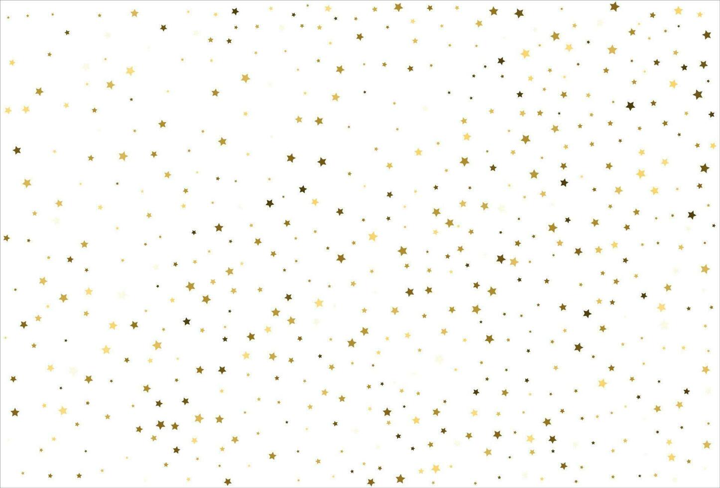 Random falling gold stars on white background. Glitter pattern for banner, greeting card, Christmas and New Year card, invitation, postcard, paper packaging vector