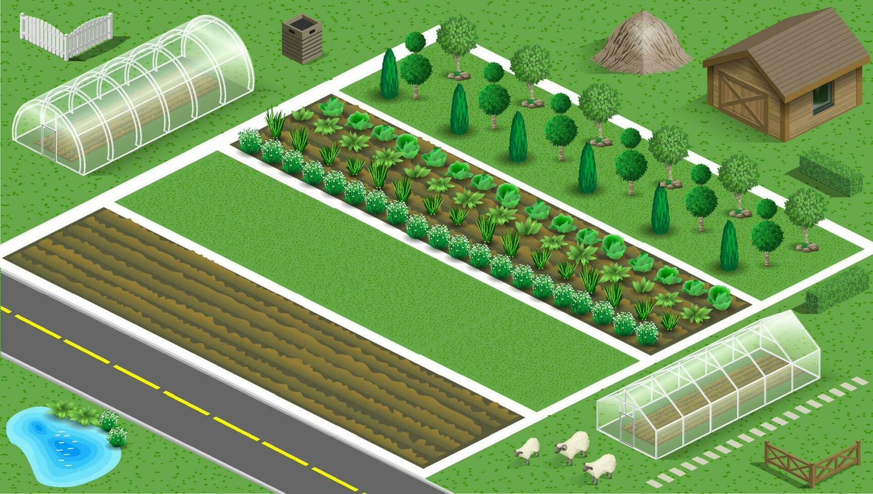 Set of farm planning elements trees plants vector