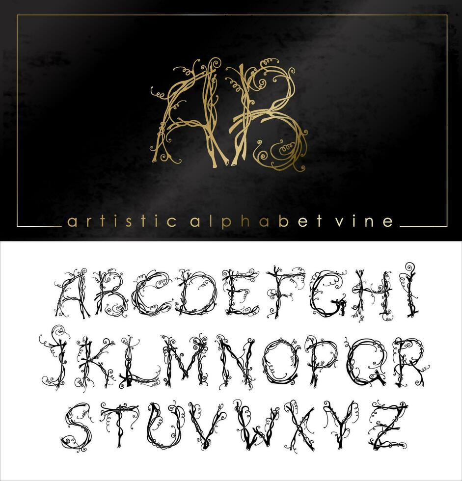 Artistic alphabet font from stylized vine letter vector