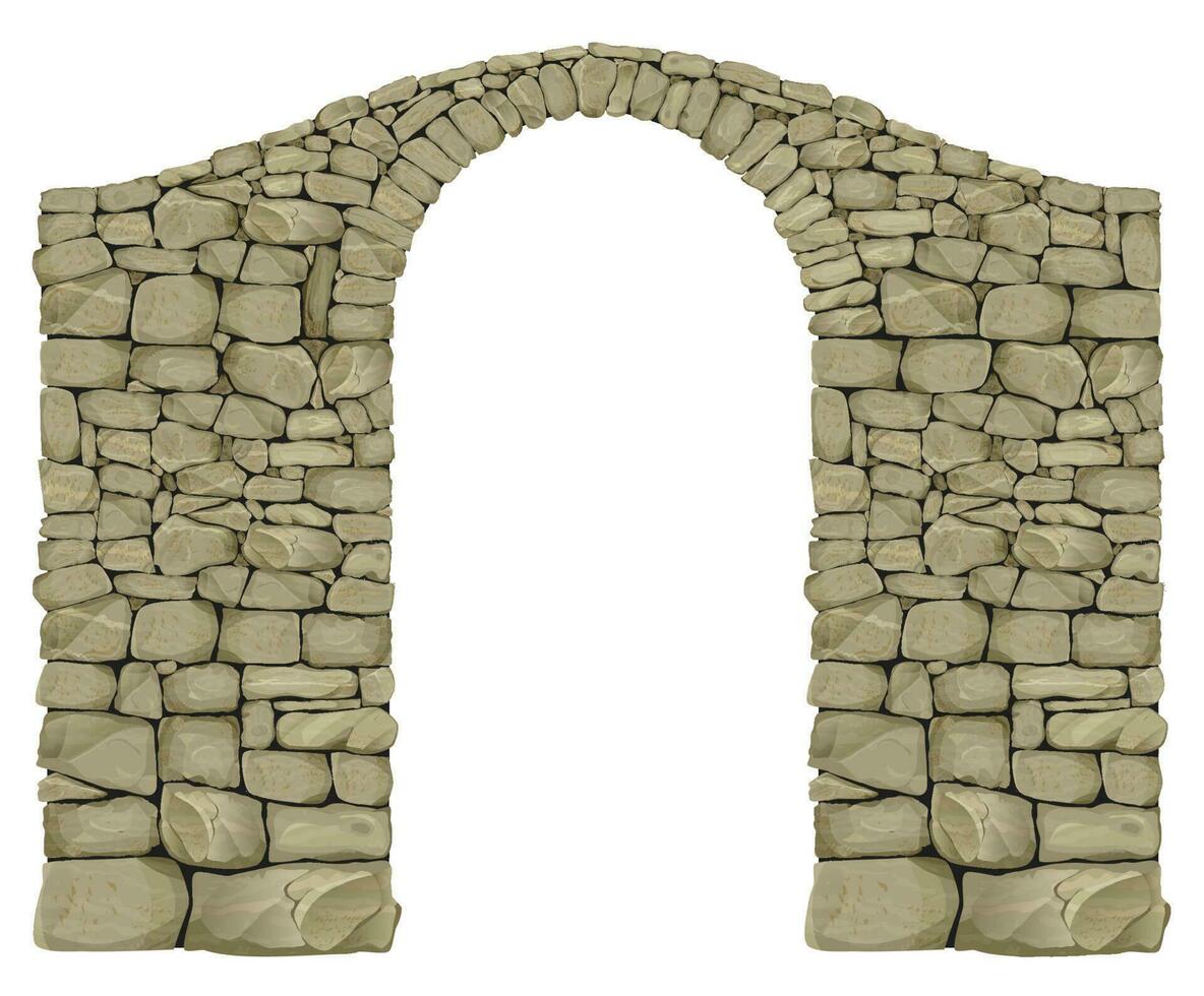Stone arched ancient bridge made of boulders vector