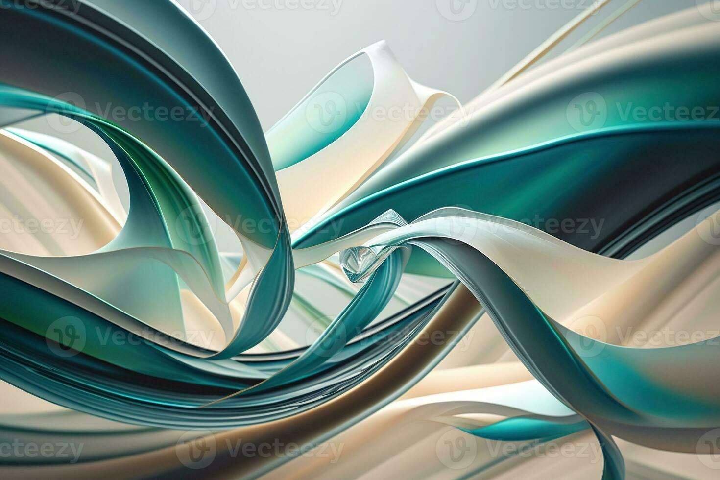 An abstract background of a strip of fabric floating in the air. Winding waves of pastel colors. Generated by AI. photo