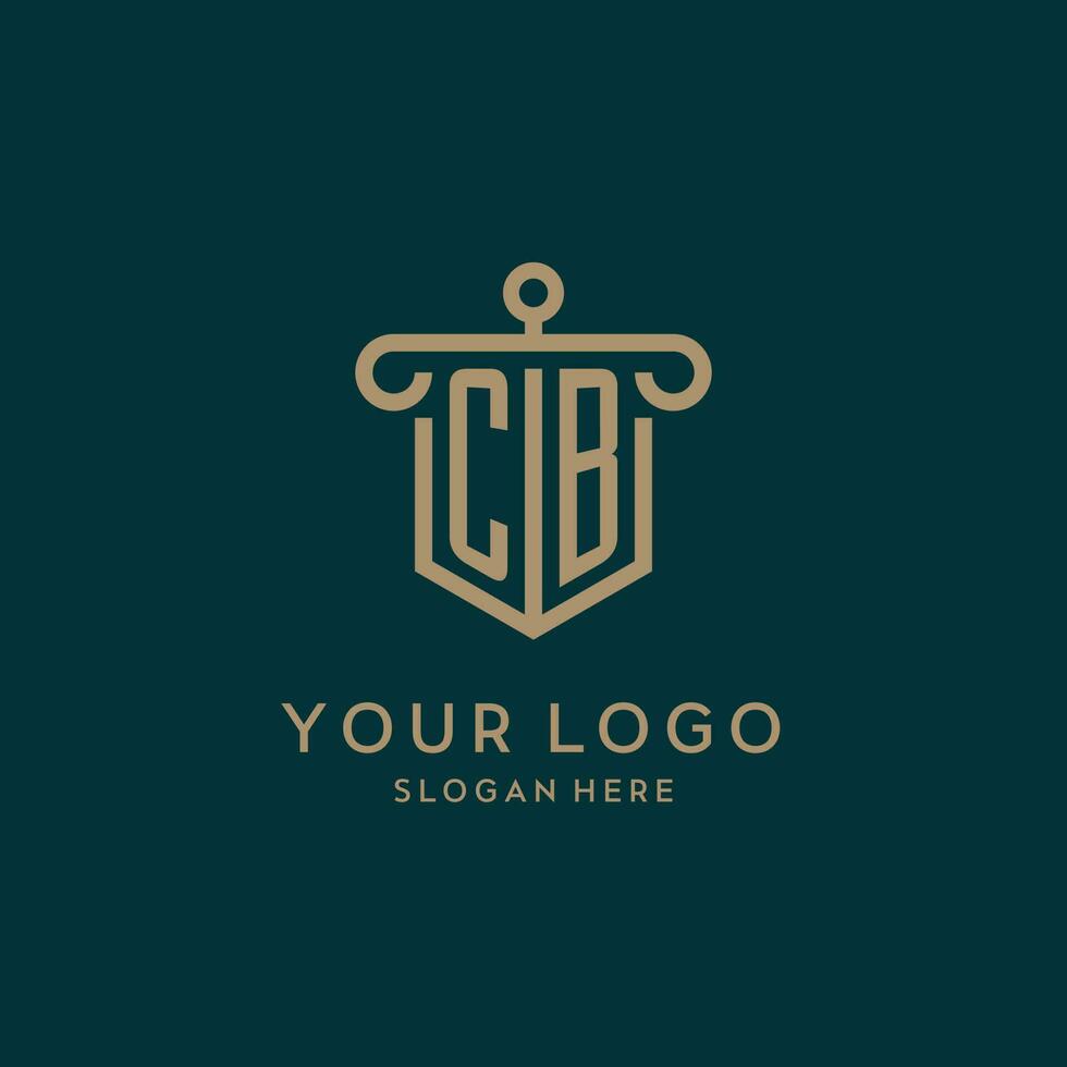 CB monogram initial logo design with shield and pillar shape style vector