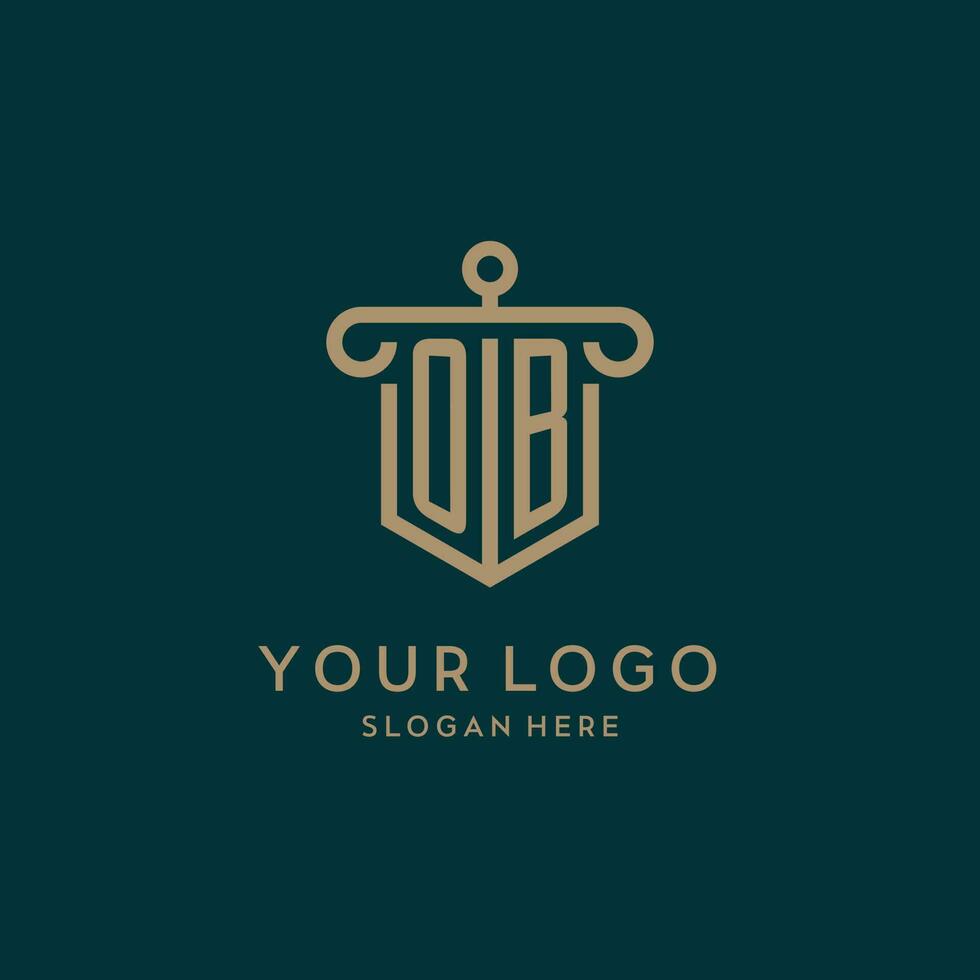 OB monogram initial logo design with shield and pillar shape style vector