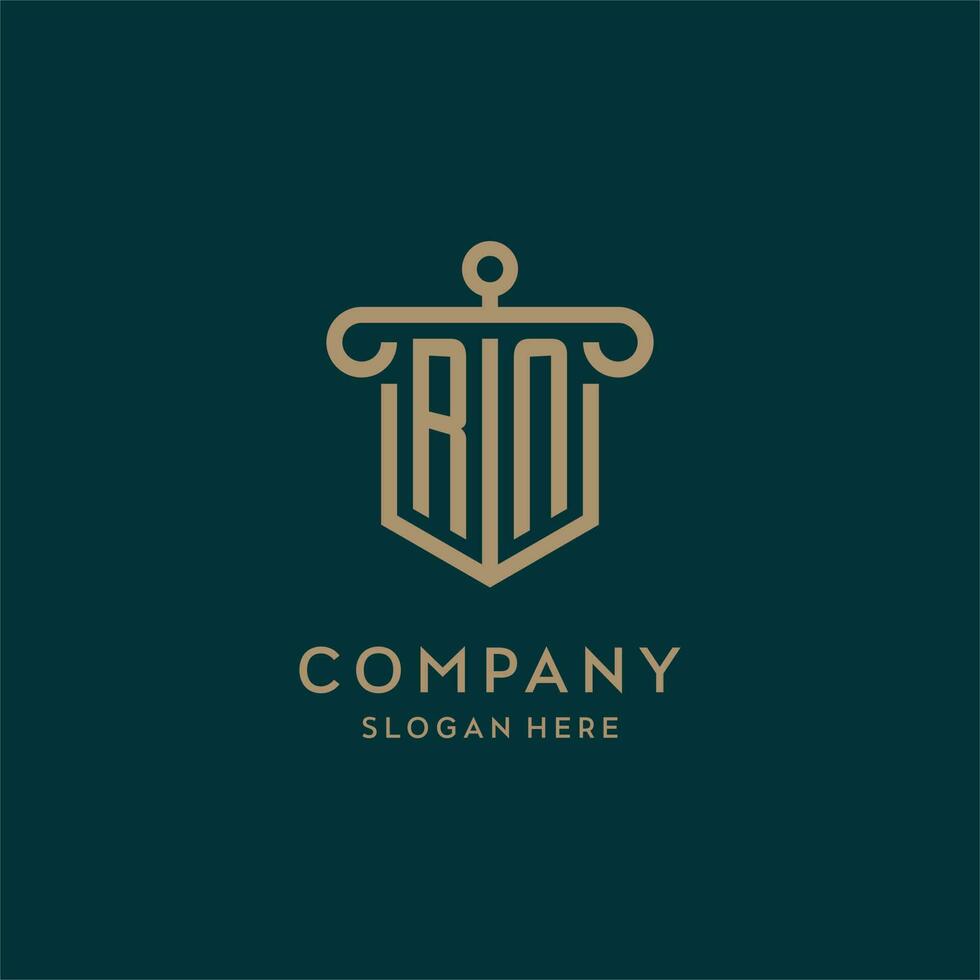 RN monogram initial logo design with shield and pillar shape style vector