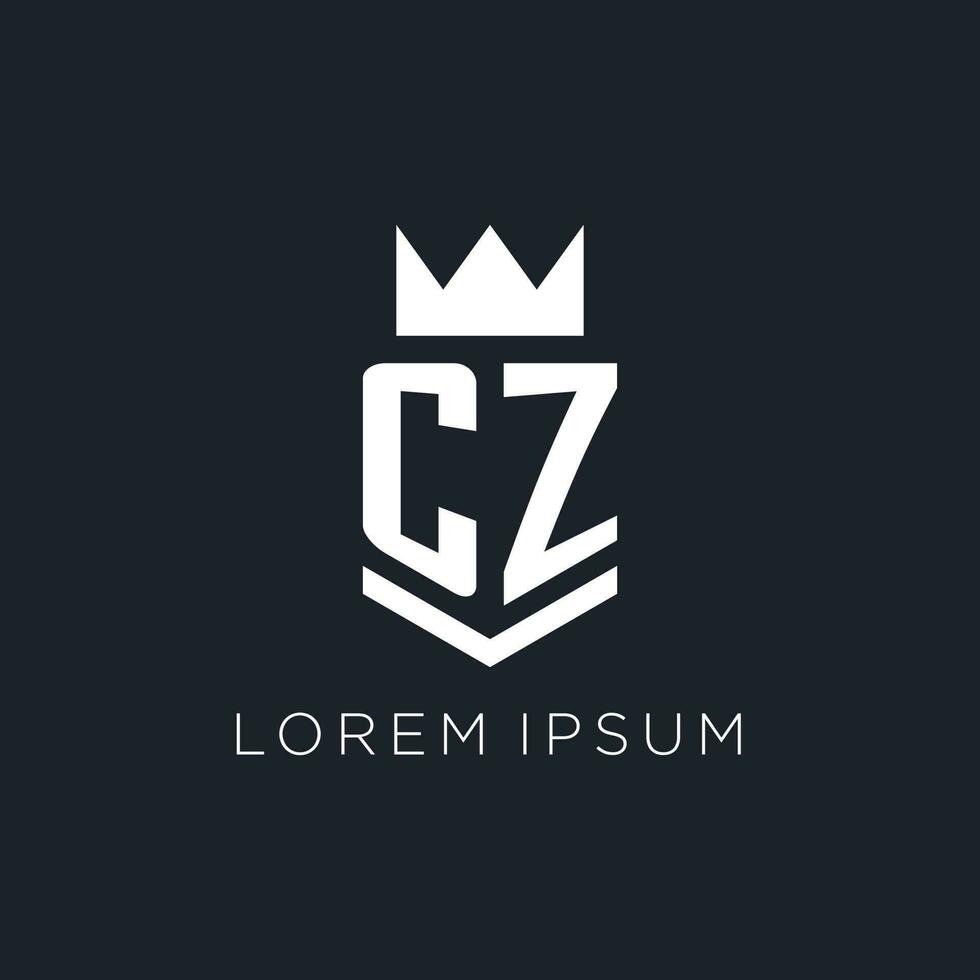 CZ logo with shield and crown, initial monogram logo design vector