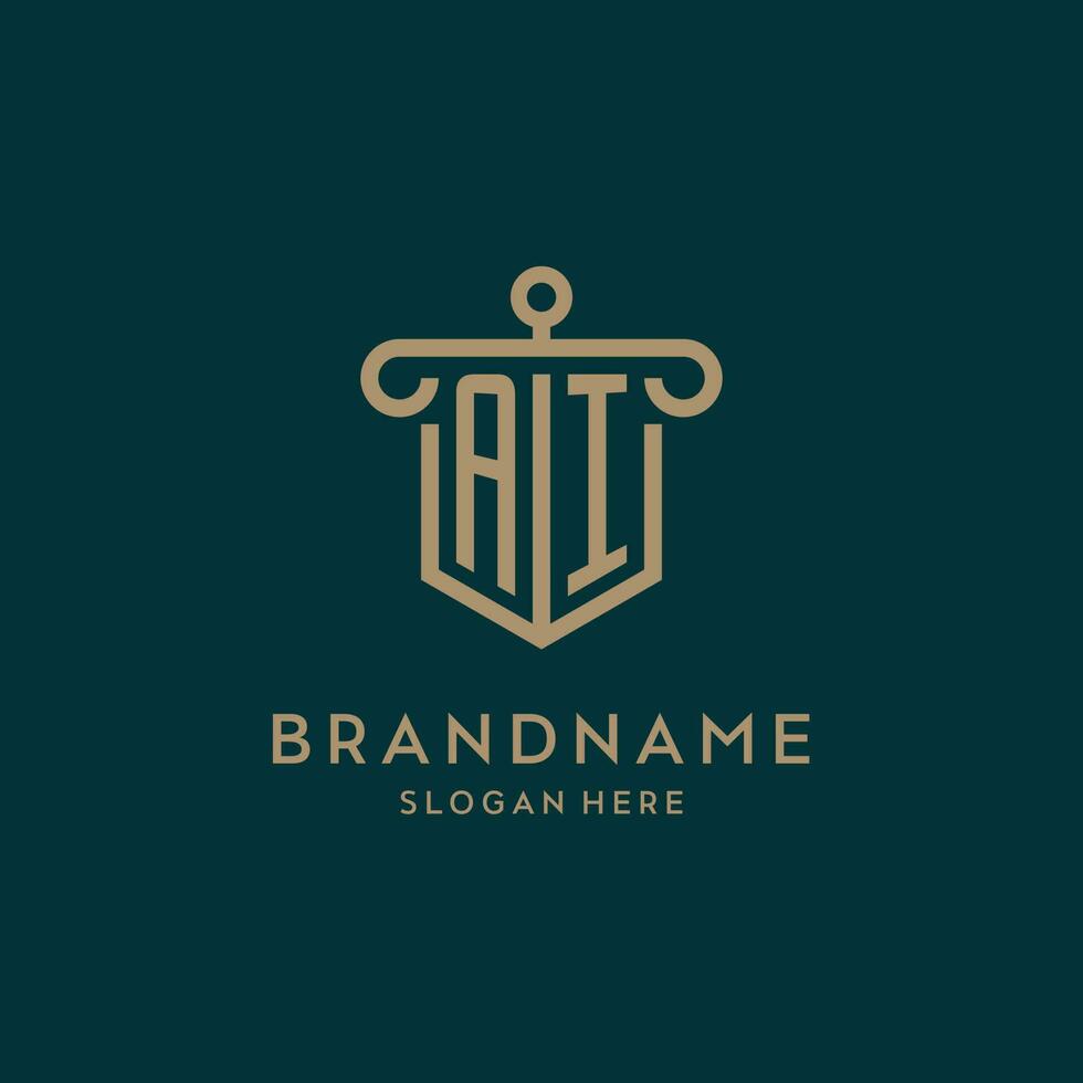 AI monogram initial logo design with shield and pillar shape style vector