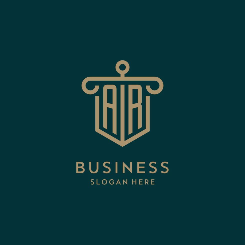 AR monogram initial logo design with shield and pillar shape style vector
