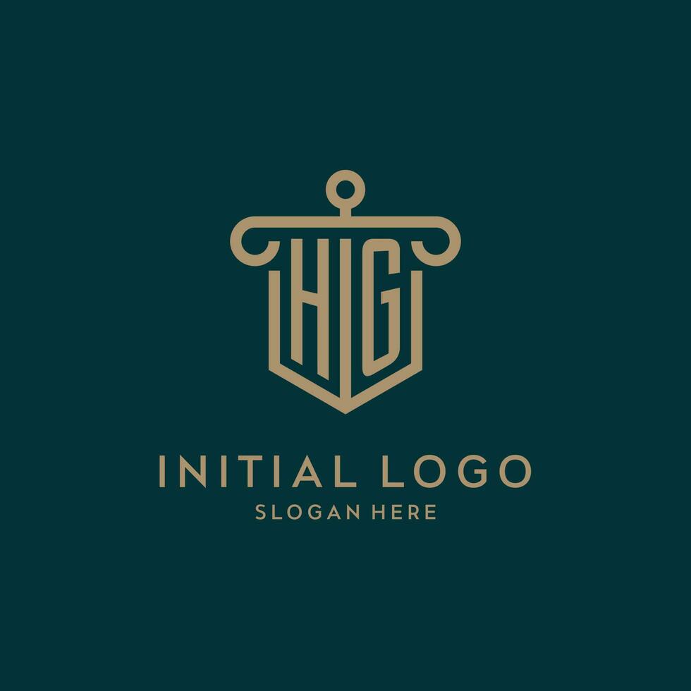 HG monogram initial logo design with shield and pillar shape style vector