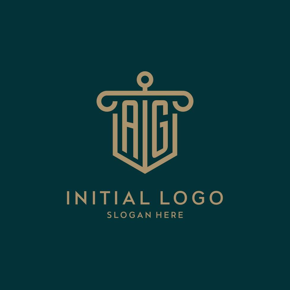 ag monograma inicial logo diseño con proteger y pilar forma estilo vector