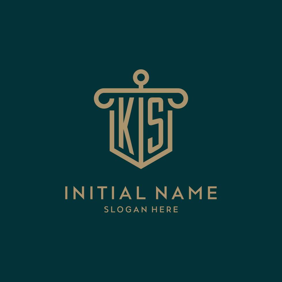 KS monogram initial logo design with shield and pillar shape style vector