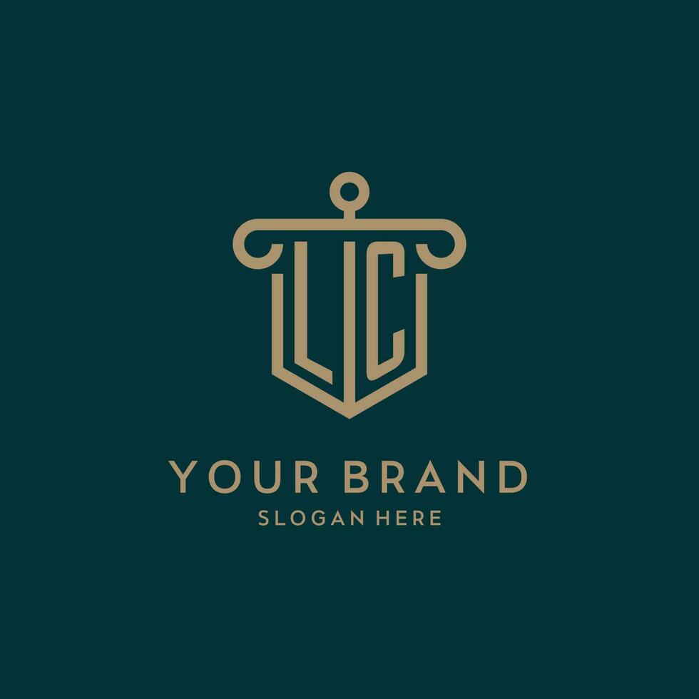 LC monogram initial logo design with shield and pillar shape style vector