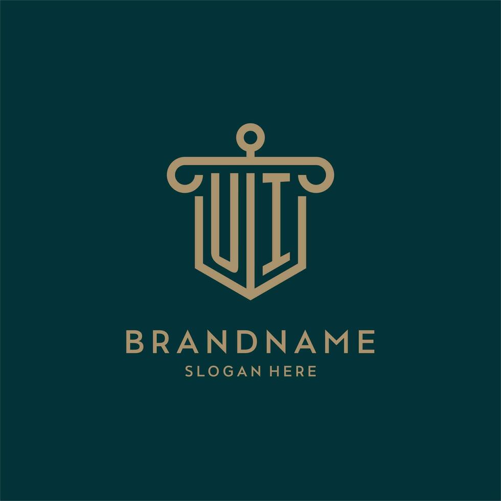 UI monogram initial logo design with shield and pillar shape style vector