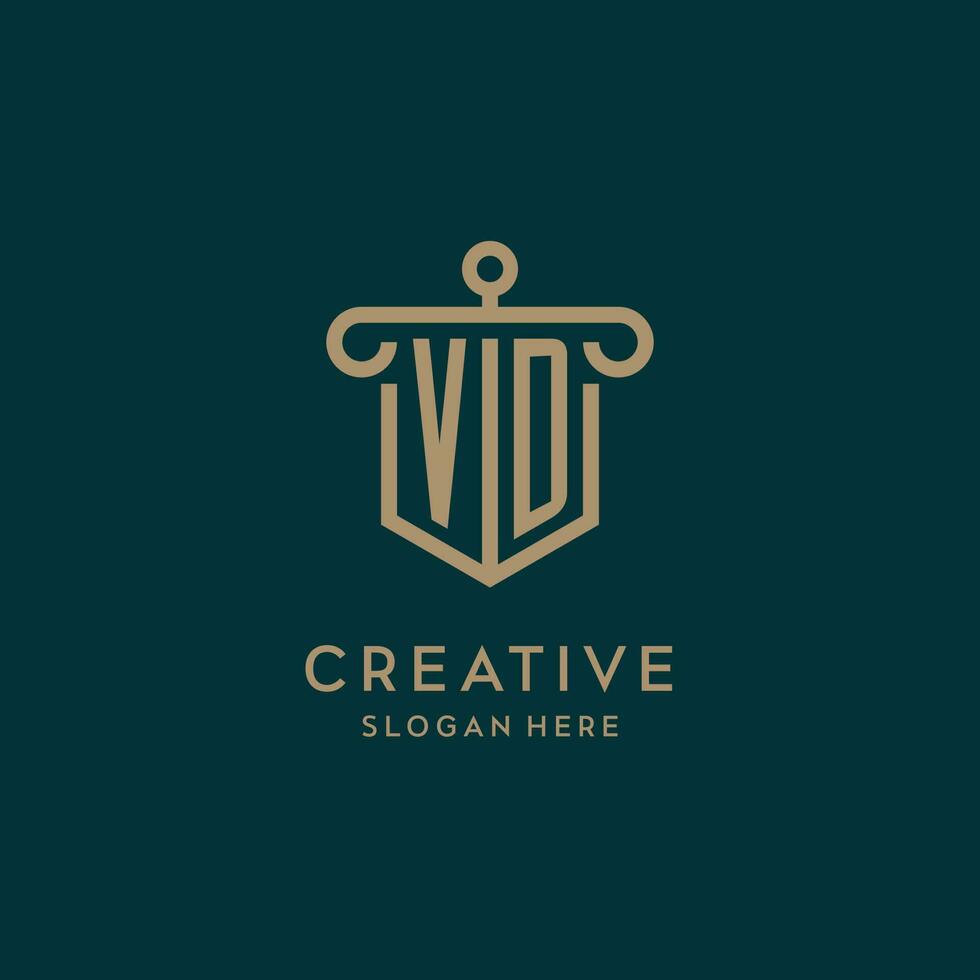 VD monogram initial logo design with shield and pillar shape style vector