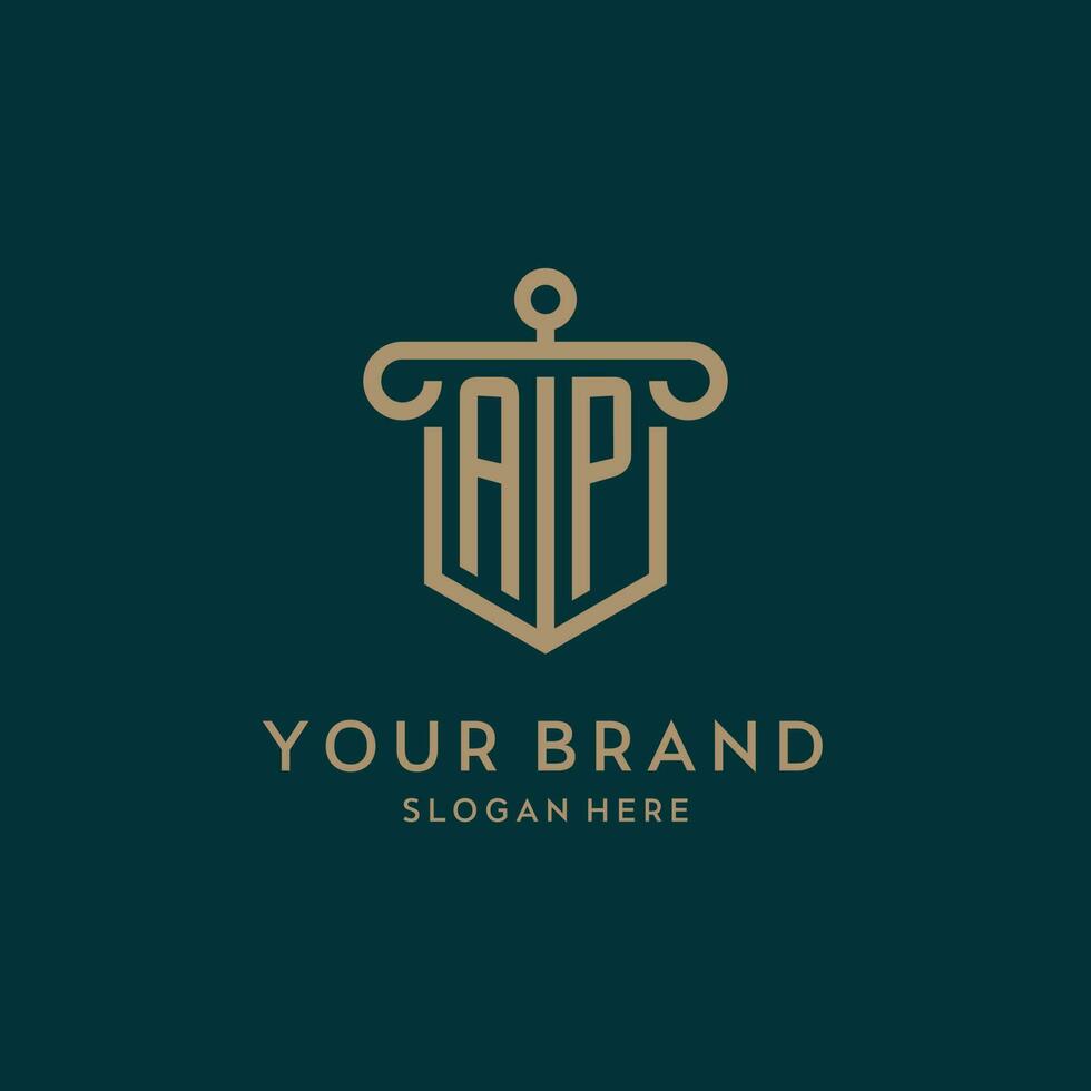 AP monogram initial logo design with shield and pillar shape style vector