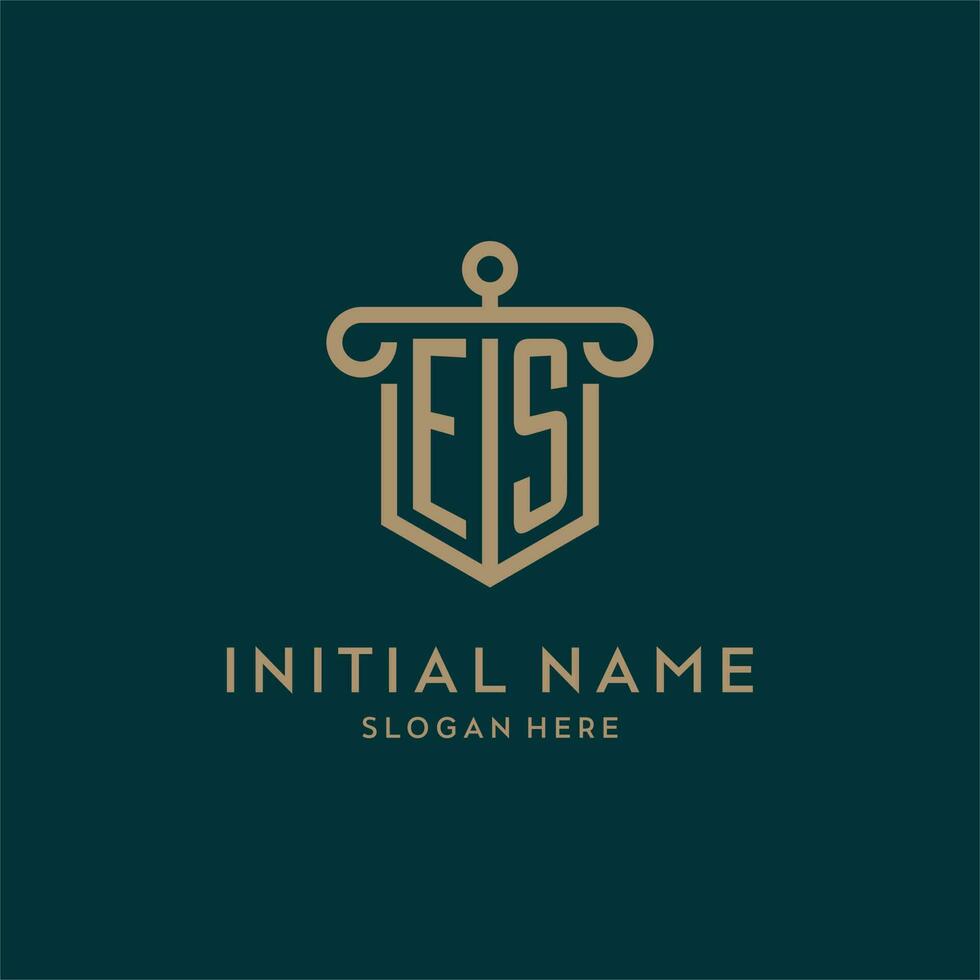 ES monogram initial logo design with shield and pillar shape style vector