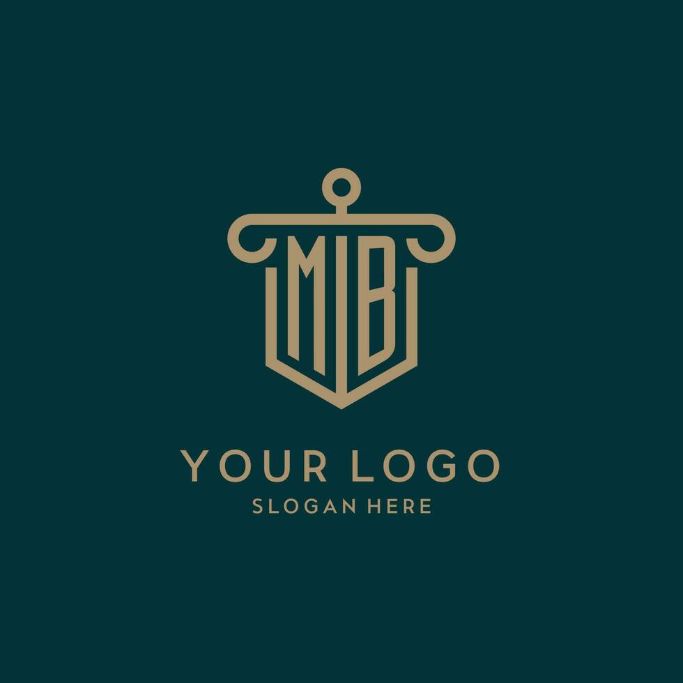 MB monogram initial logo design with shield and pillar shape style vector