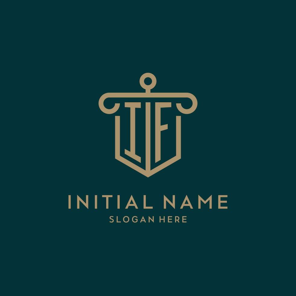 IF monogram initial logo design with shield and pillar shape style vector