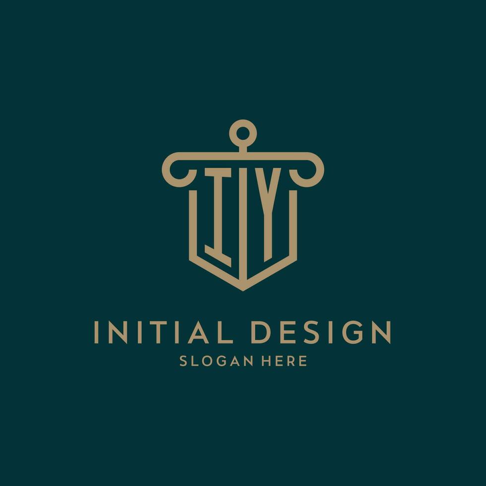 iy monograma inicial logo diseño con proteger y pilar forma estilo vector