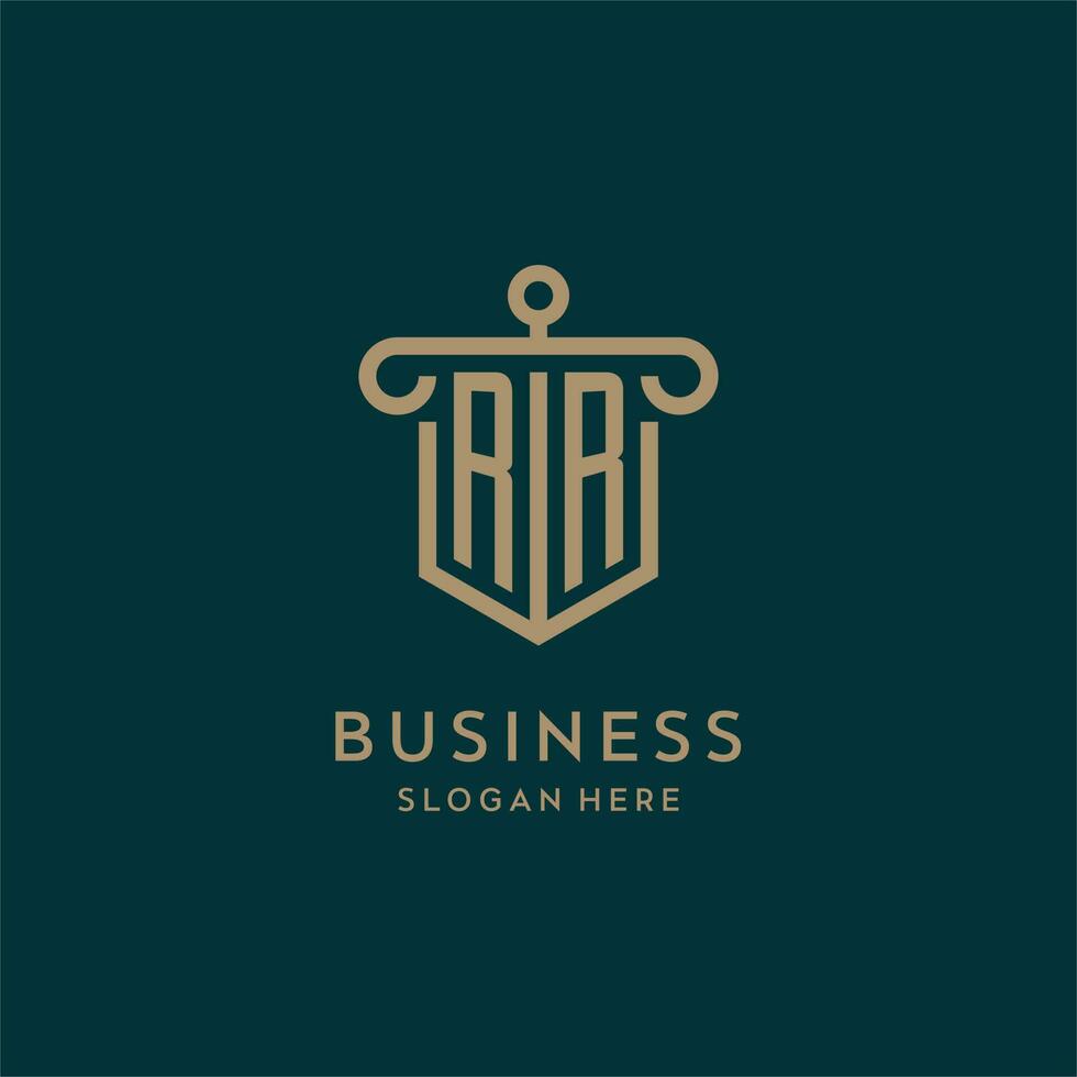 RR monogram initial logo design with shield and pillar shape style vector