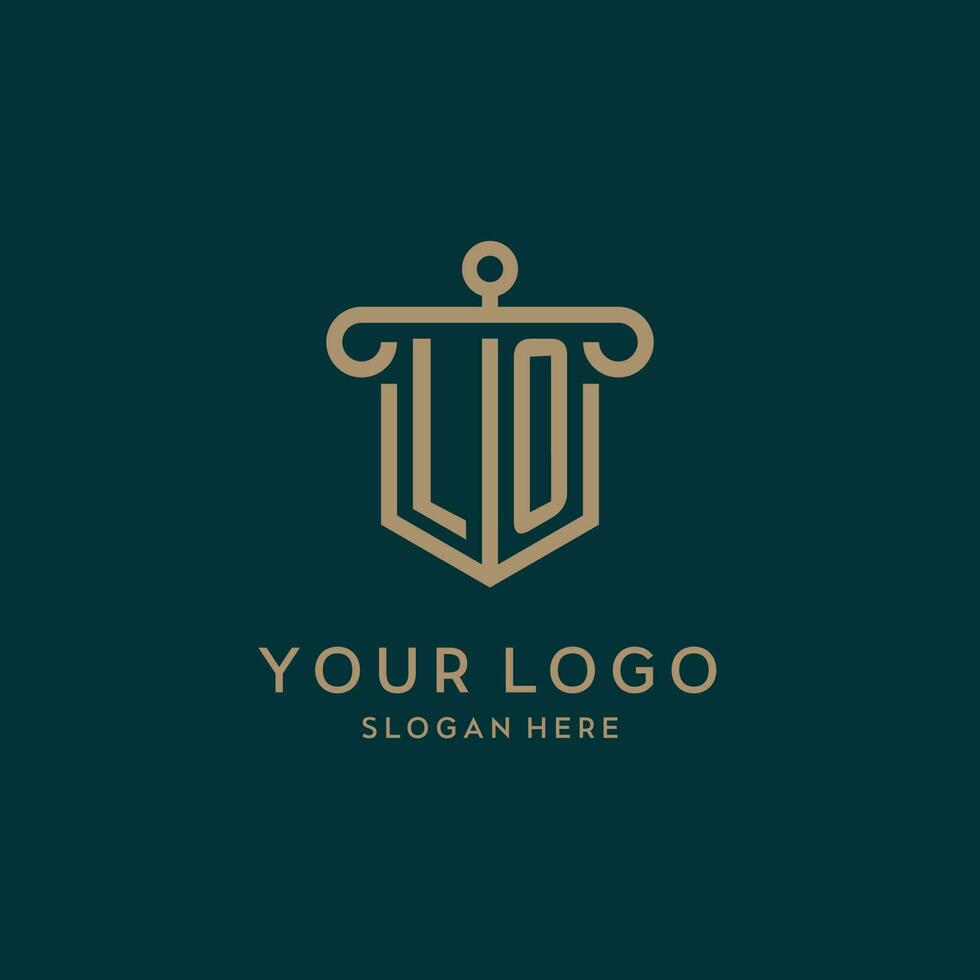 LO monogram initial logo design with shield and pillar shape style vector