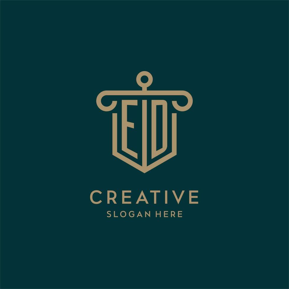 ED monogram initial logo design with shield and pillar shape style vector
