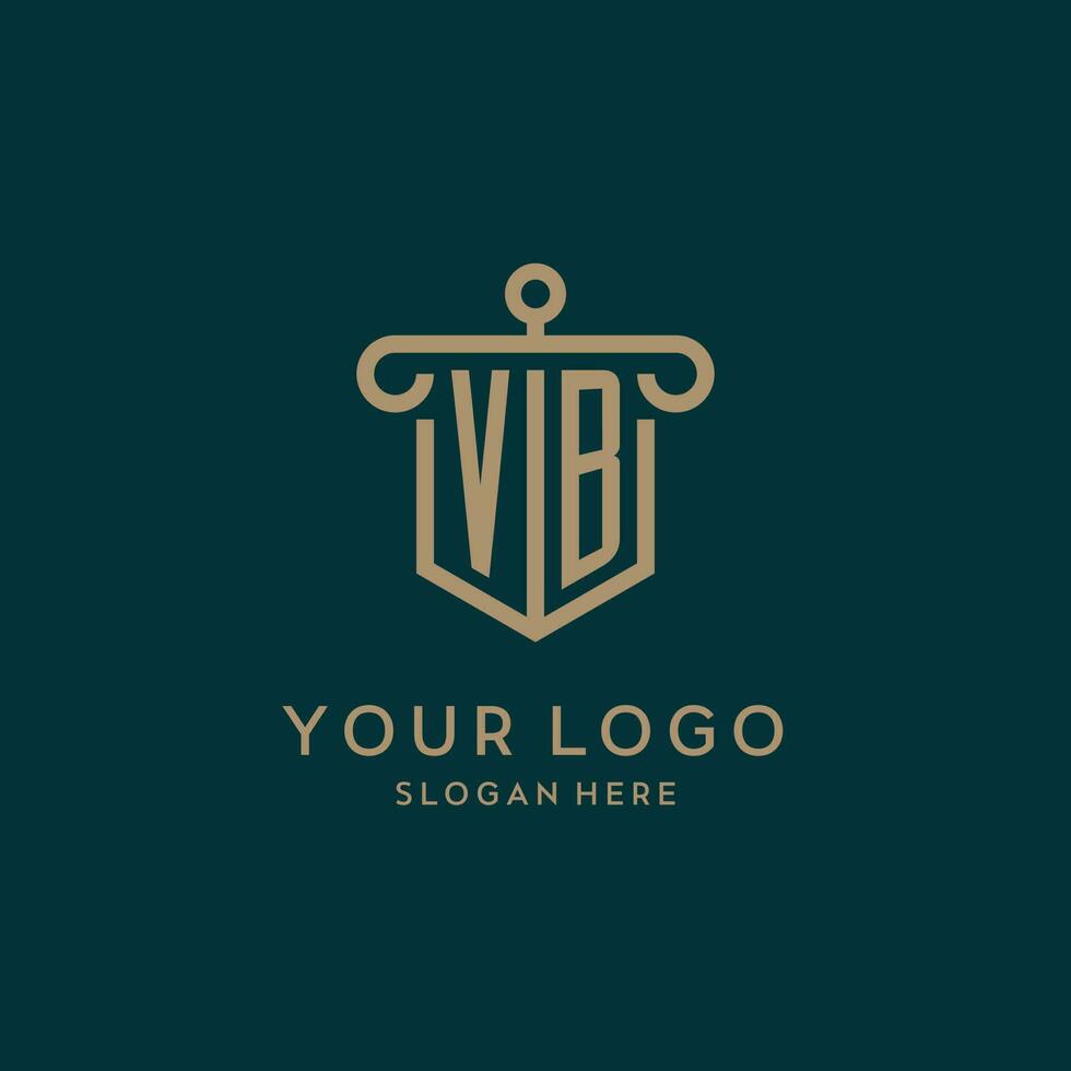 VB monogram initial logo design with shield and pillar shape style vector