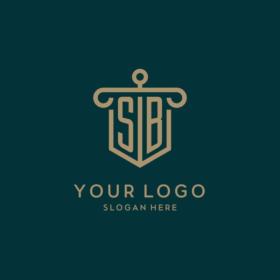 sb monograma inicial logo diseño con proteger y pilar forma estilo vector