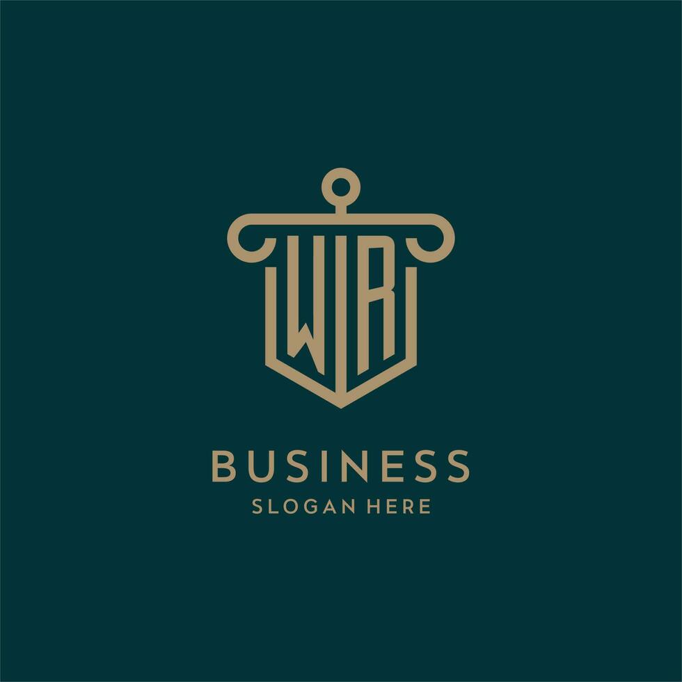 WR monogram initial logo design with shield and pillar shape style vector