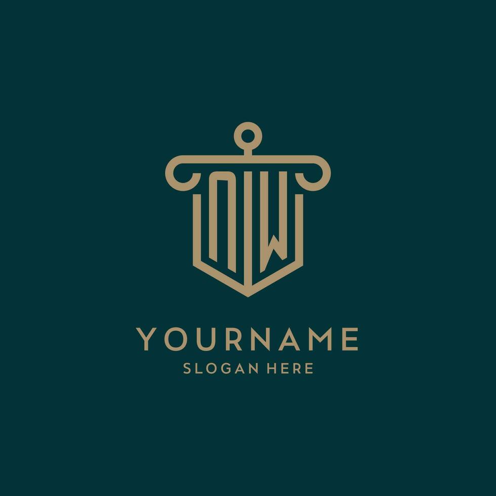 NW monogram initial logo design with shield and pillar shape style vector