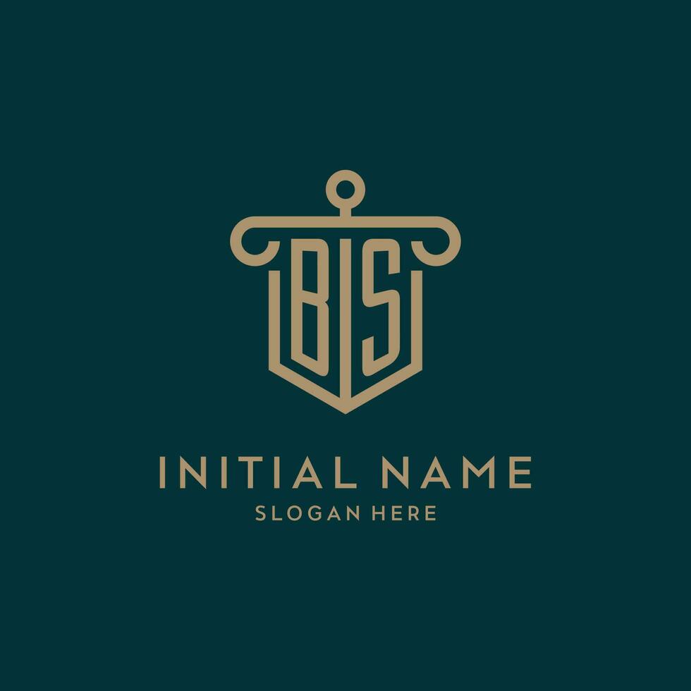BS monogram initial logo design with shield and pillar shape style vector