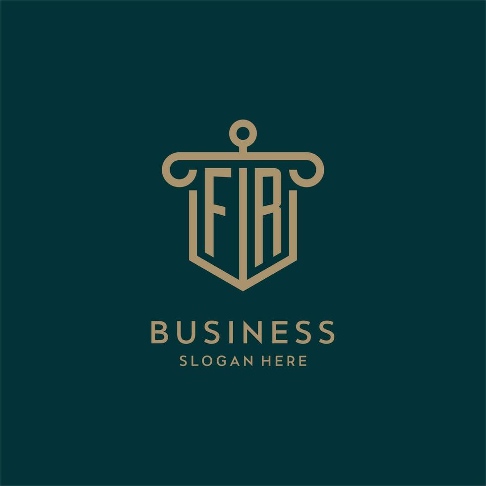 FR monogram initial logo design with shield and pillar shape style vector