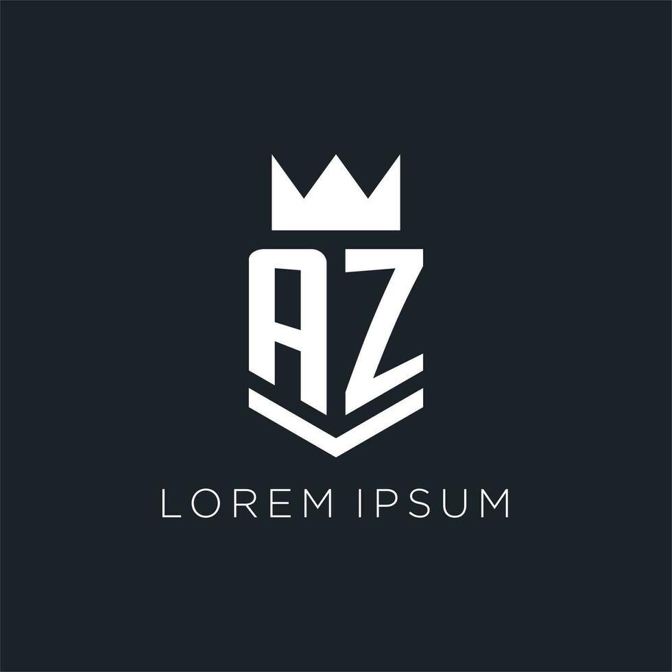 AZ logo with shield and crown, initial monogram logo design vector