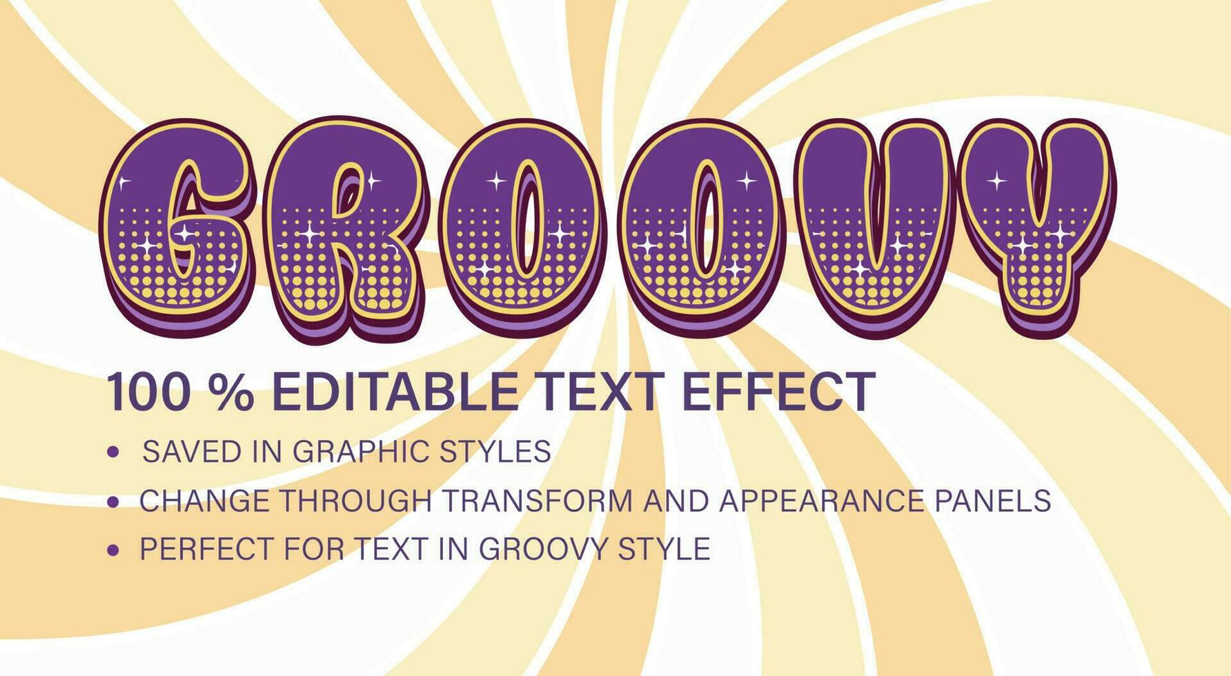 maravilloso editable texto efecto en Clásico estilo. volumétrico letras con medios tonos, formas retro tipográfico gráfico estilo. bueno para hippie estilo de años 60, 70s para póster, encabezamiento diseño vector