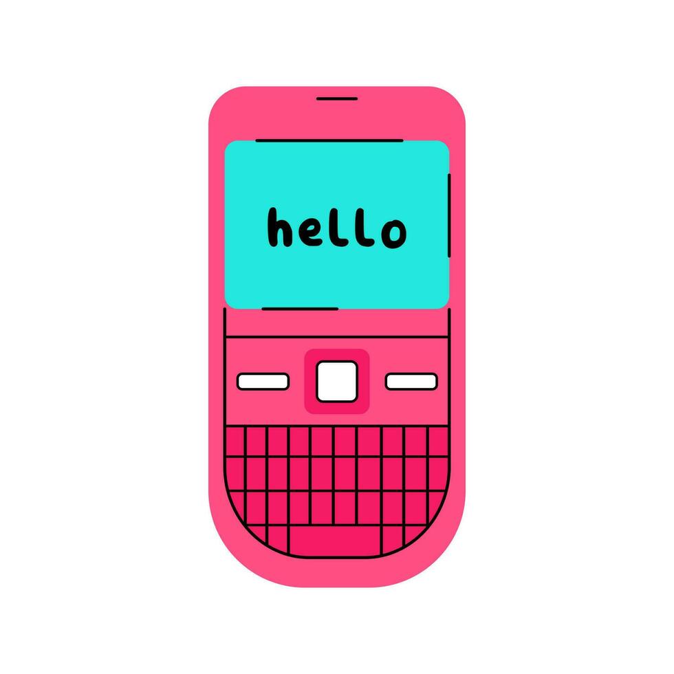 Retro phone with physical numeric keypads. 2000s mobile. Flat vector illustration.