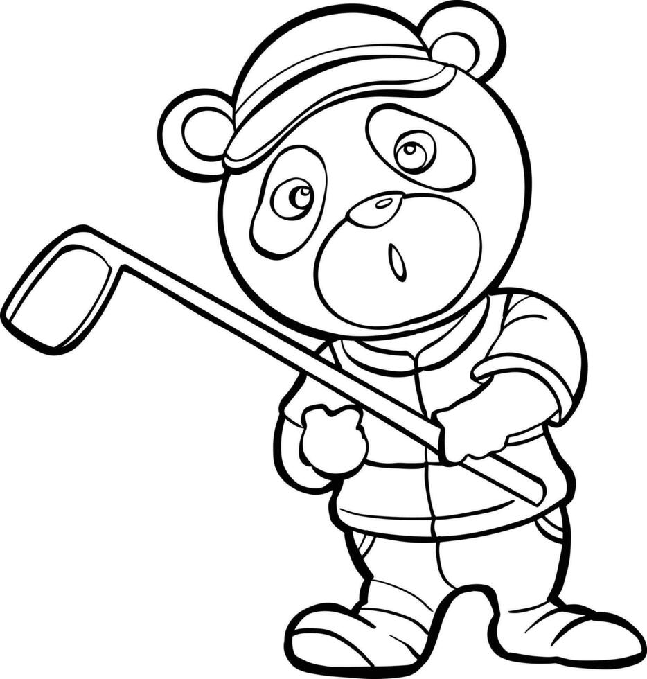 sport funny animal panda playing golf vector