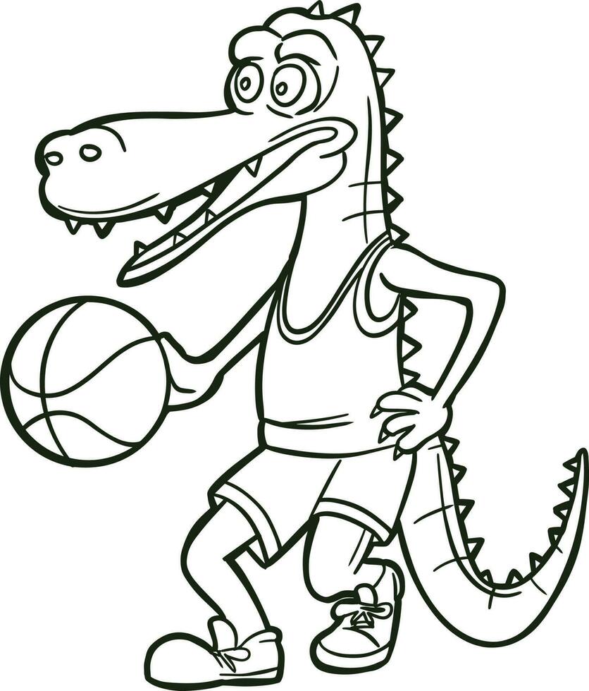 sport funny crocodile playing basketball vector