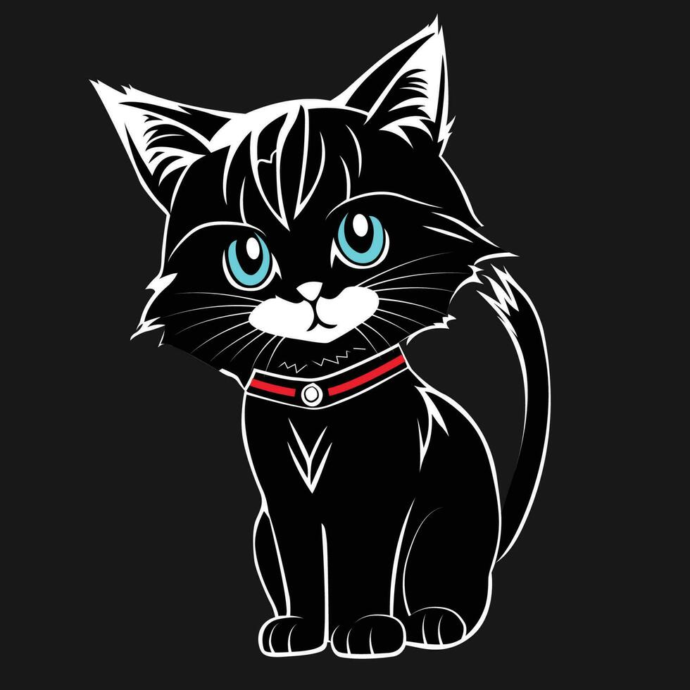 black and white cartoon vector cat