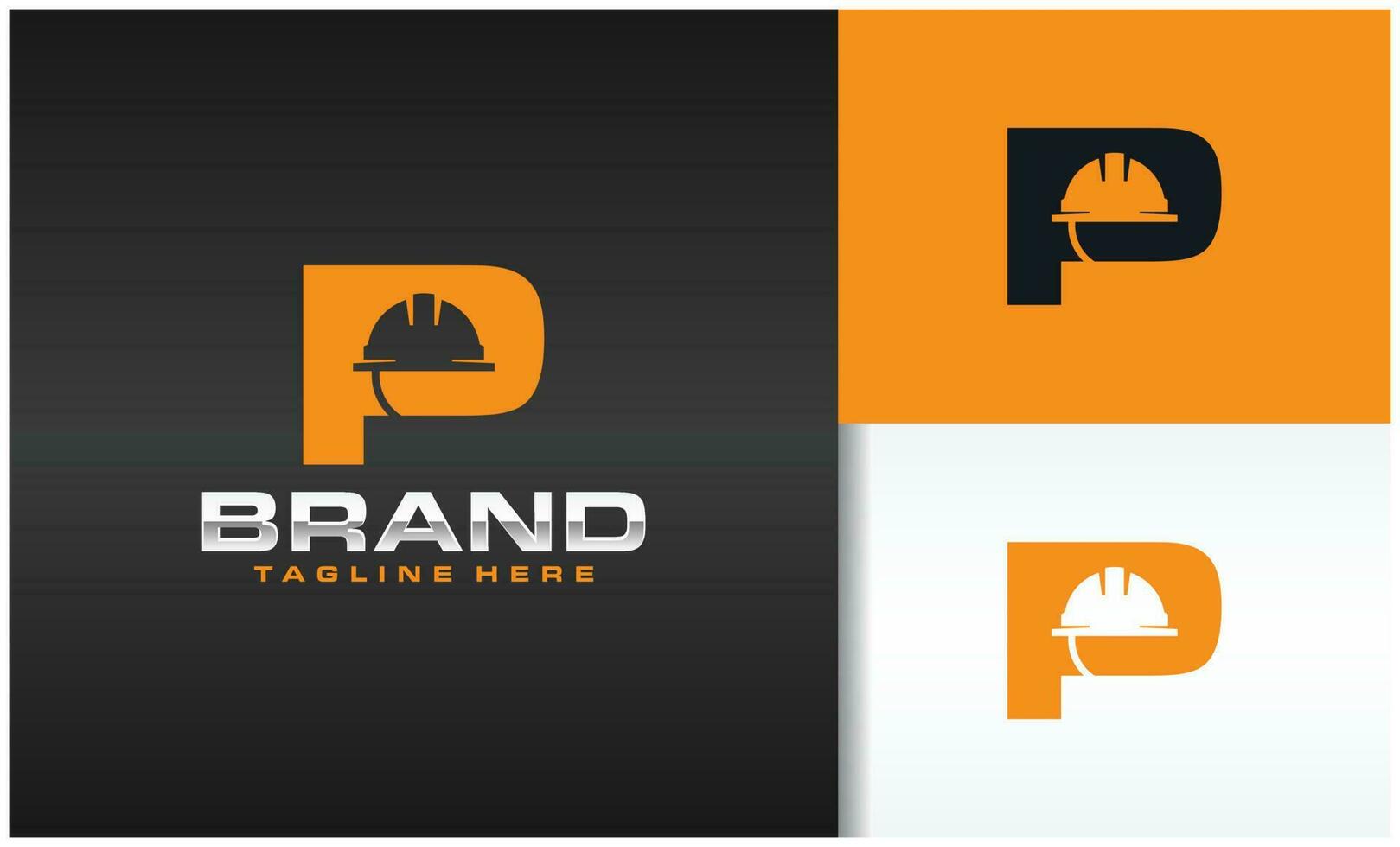 letter P logo with construction helmet silhouette vector