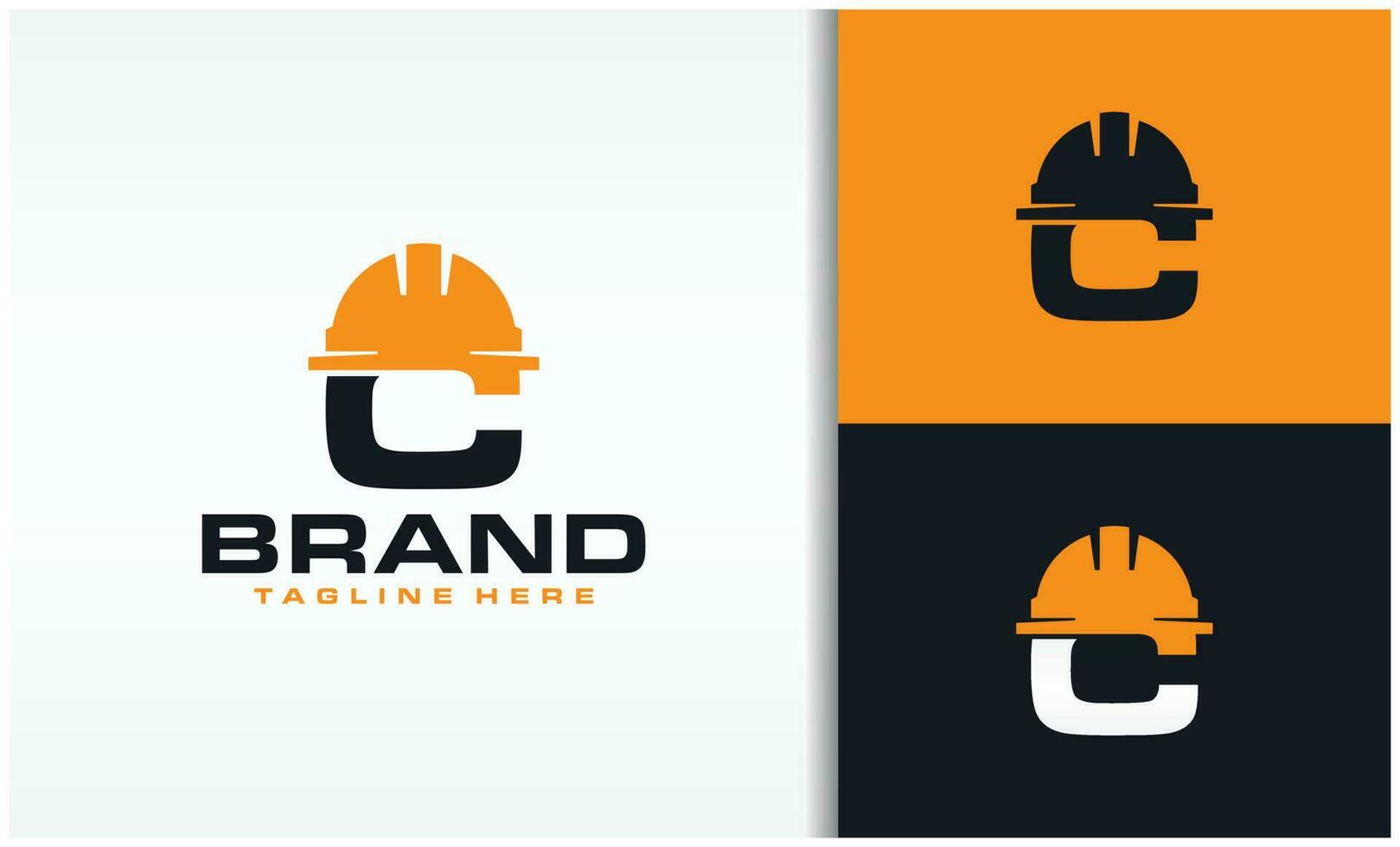 iniciales C gorra construcción logo vector
