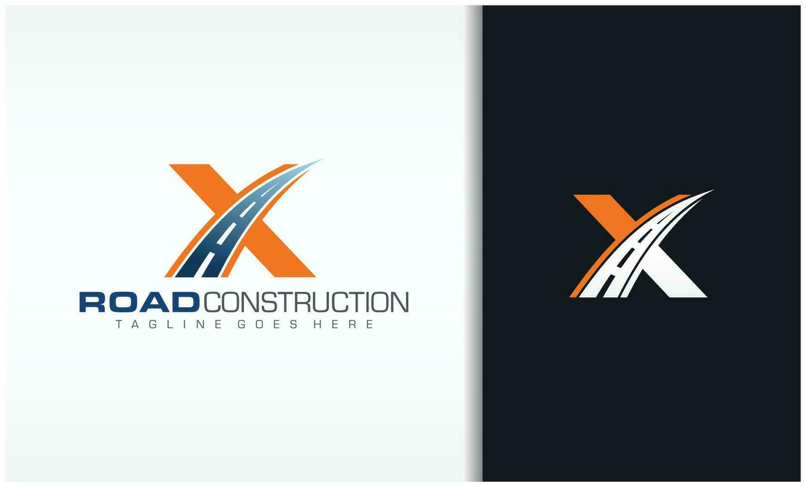 letra X con la carretera logo canta el creativo diseño concepto para autopista mantenimiento y construcción vector