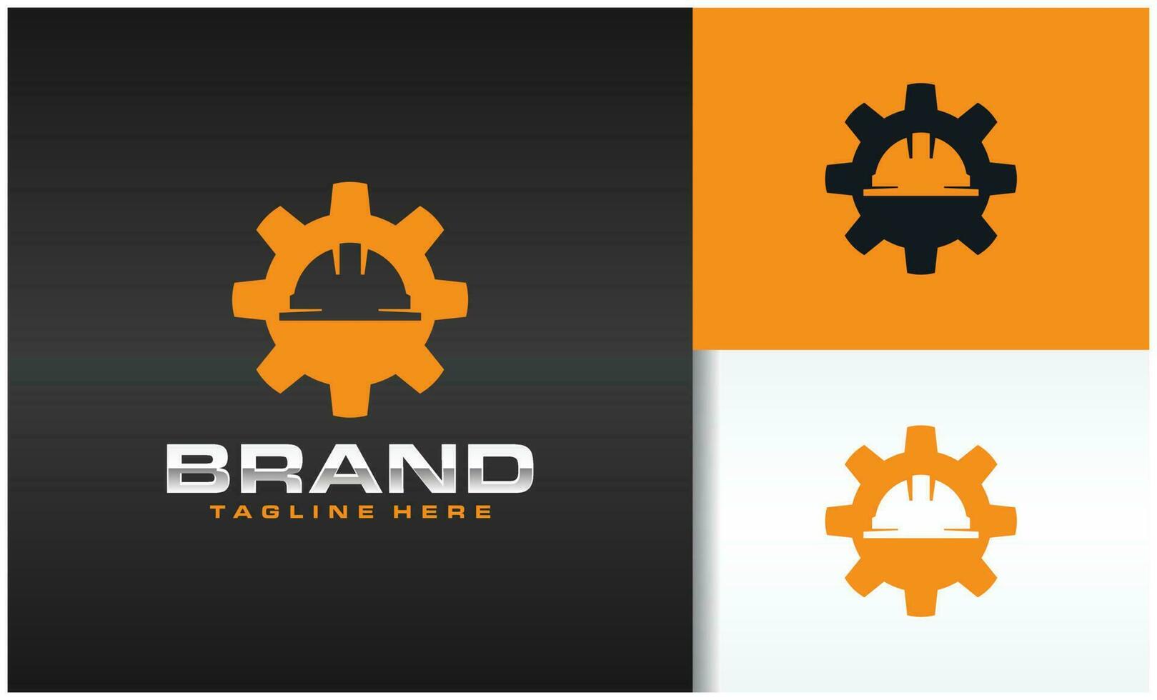 gear logo and construction helmet silhouette vector