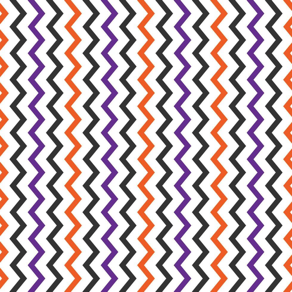 Vector seamless pattern with vertical orange, violet and grey zig zag stripes in cartoon style. Vector chevron design in orange, purple and grey colours